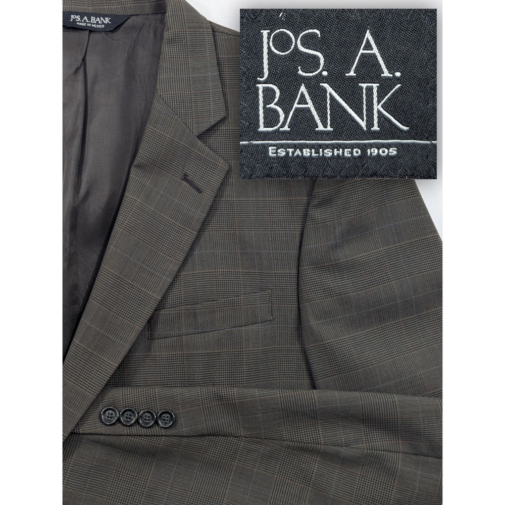 Jos.‎ A. Bank Blazer Sport Coat Suit Jacket Wool Dark Olive 42L Prince Of Wales